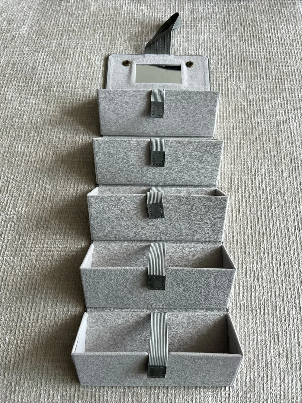 Gray Foldable Glasses/ Jewelry Organizer with Mirror